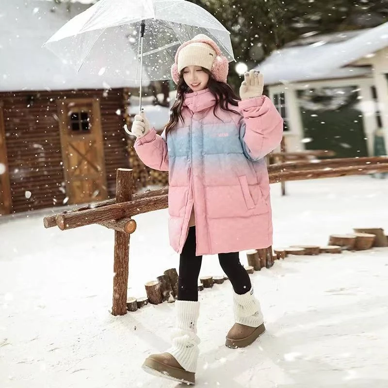 501065《现》韩版儿童休闲百搭时尚男童女童连帽拼色洋气羽绒服