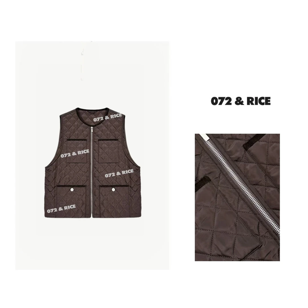 072 & RICE【帕拉】秋季休闲圆领拉链棉服马甲外套 31XB46 FF