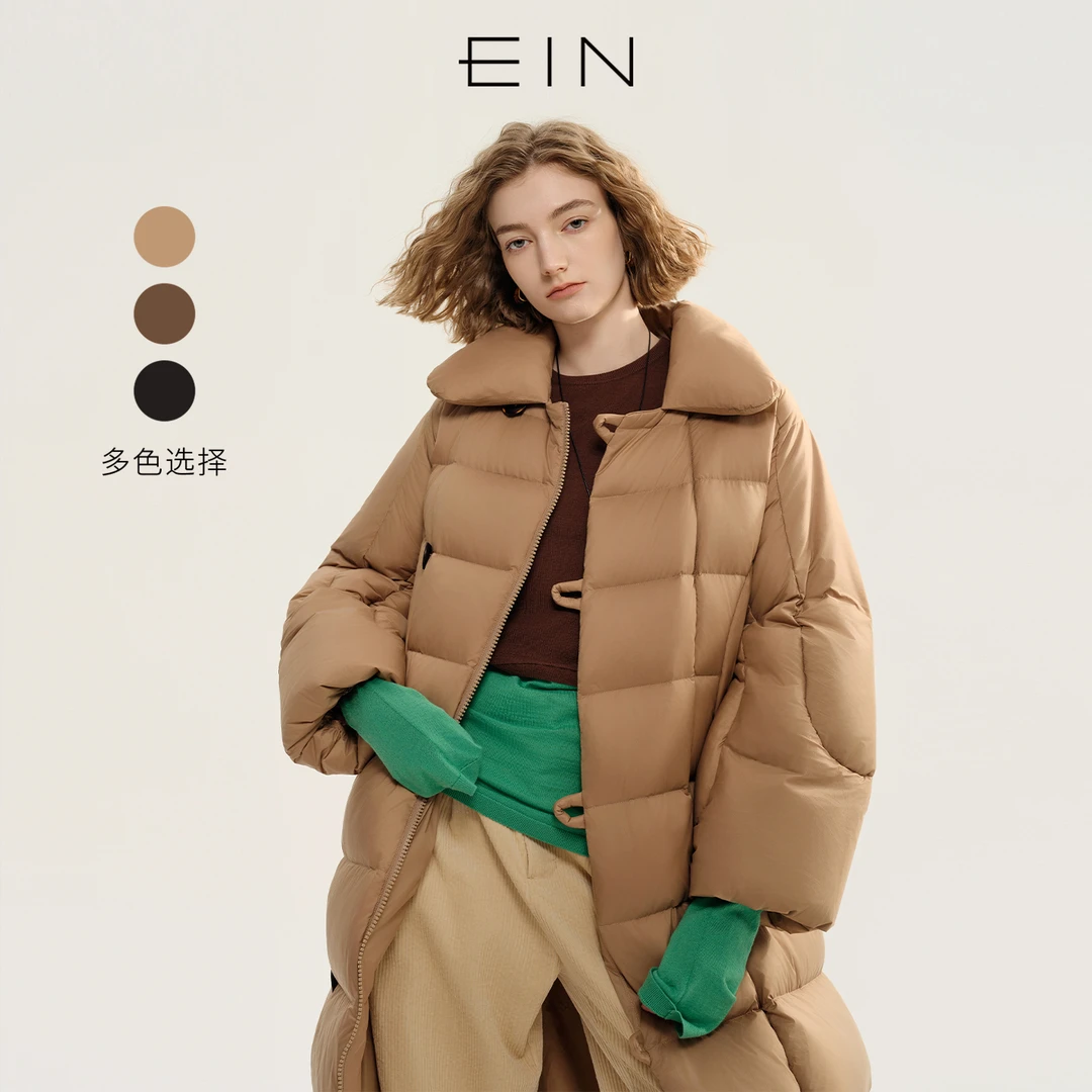 EIN/言【商场同款】美拉德翻领长款系带羽绒服冬款