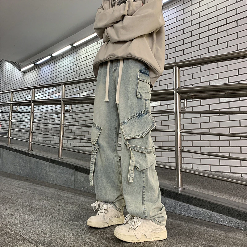 美式复古水洗cleanfit牛仔裤男女潮牌高街直筒百搭宽松休闲阔腿裤