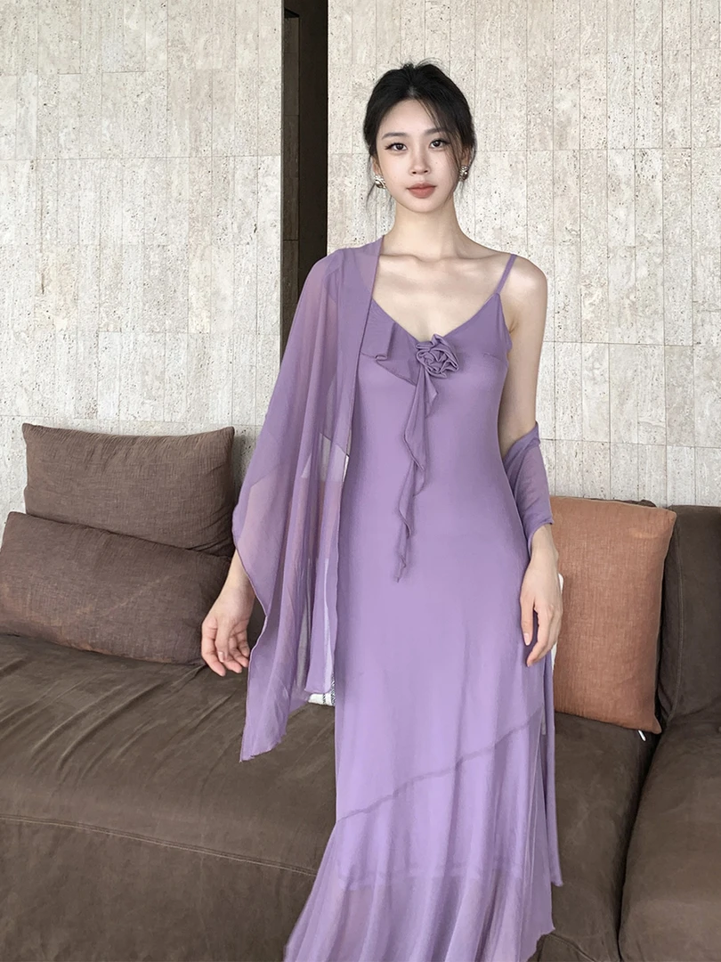 SYT 原创法式披肩显瘦吊带连衣裙度假裙