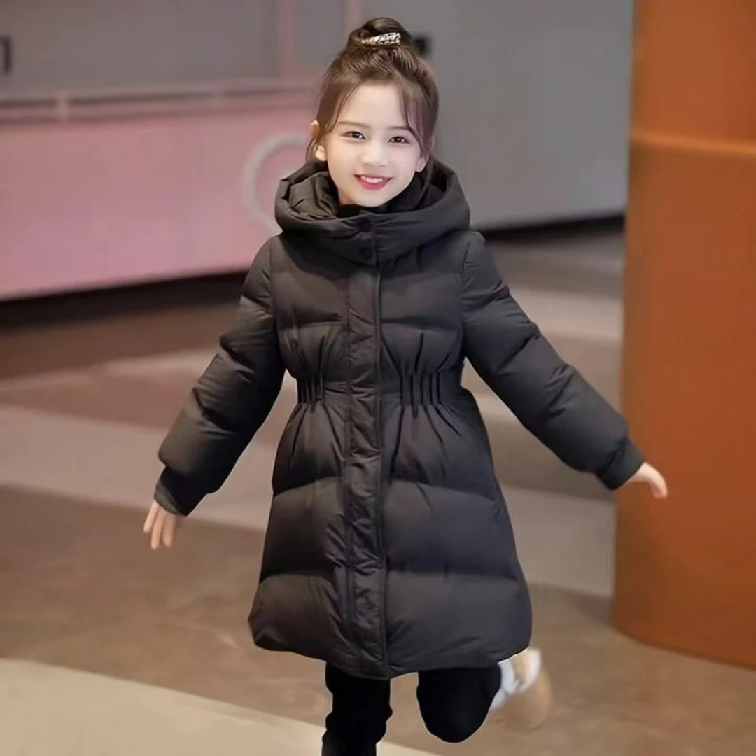 女童冬季加厚棉服2025新款女孩中长款洋气收腰显瘦连帽棉衣冬装潮