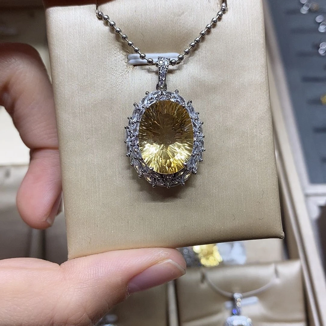 黄晶吊坠(不含链)银S925镶嵌（一物一证）