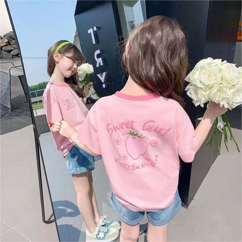 靓【亲子装】女童短袖T恤夏装2025新款小女孩洋气宽松夏款半袖上衣