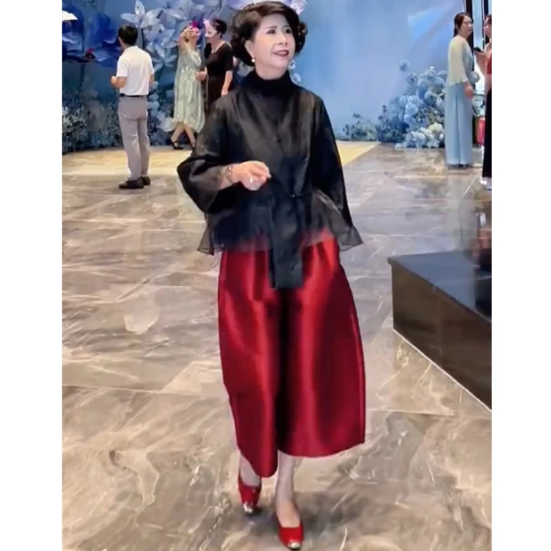 欧洲站2025夏季时尚新款高级感显瘦V领外套女百搭高腰纯色阔腿裤