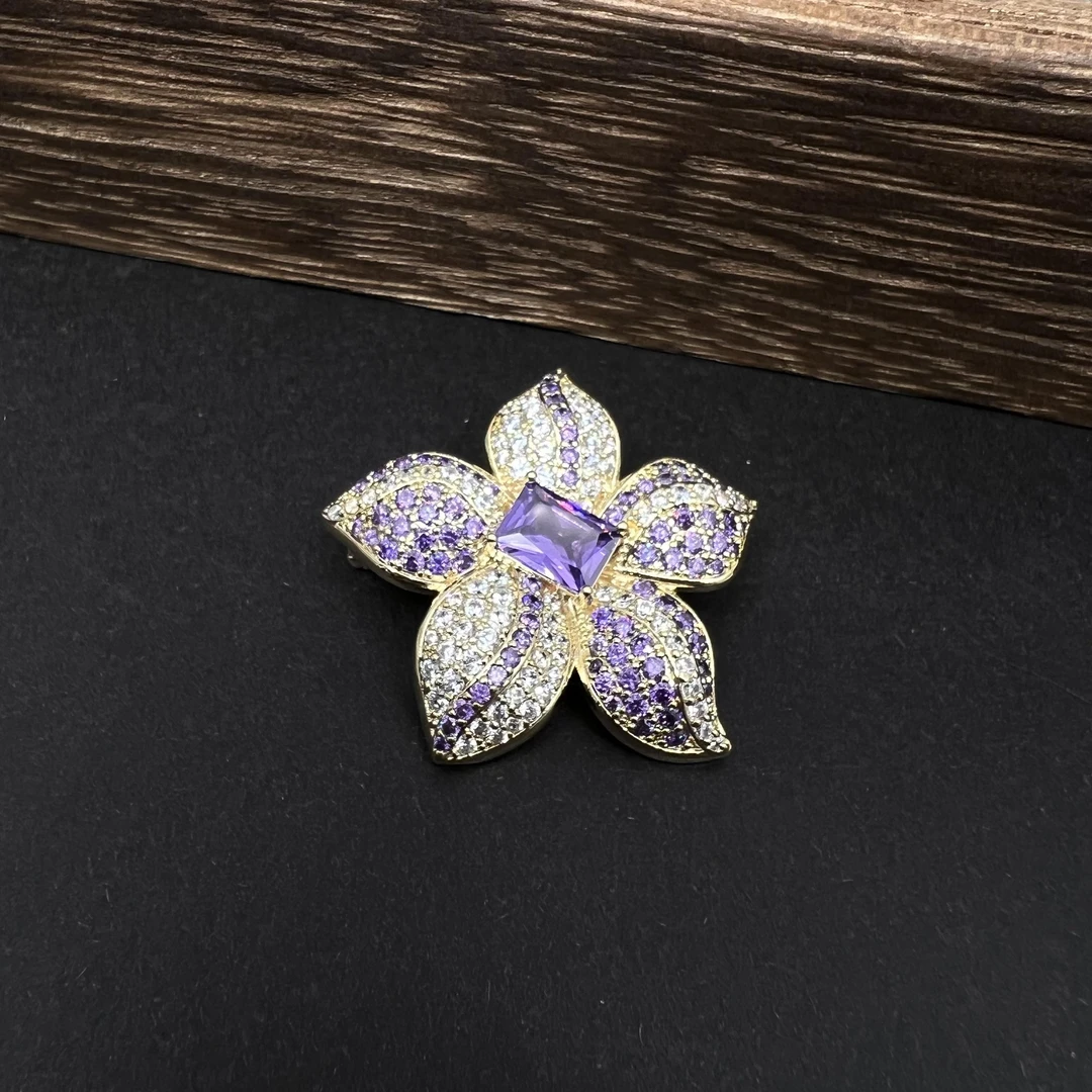 铜合金合成锆石胸针 0837 紫色海星胸针（黄底）