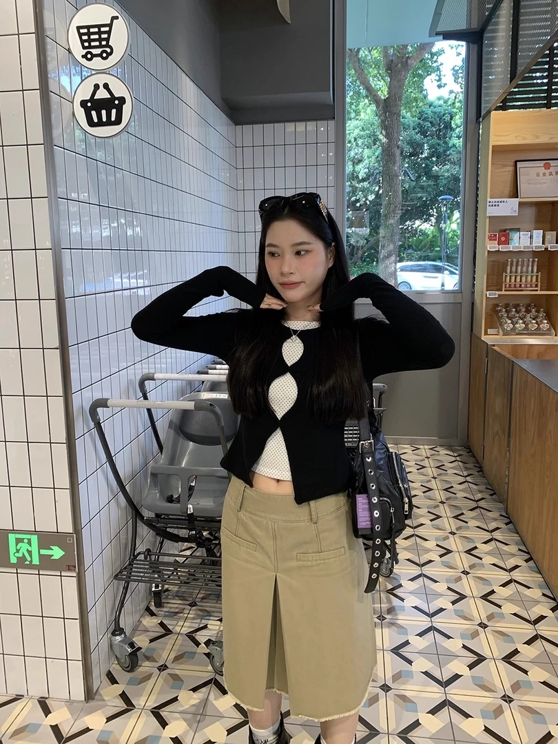 ONEXH·2025秋季波点叠穿长袖上衣女韩系假两件设计感显瘦套头衫