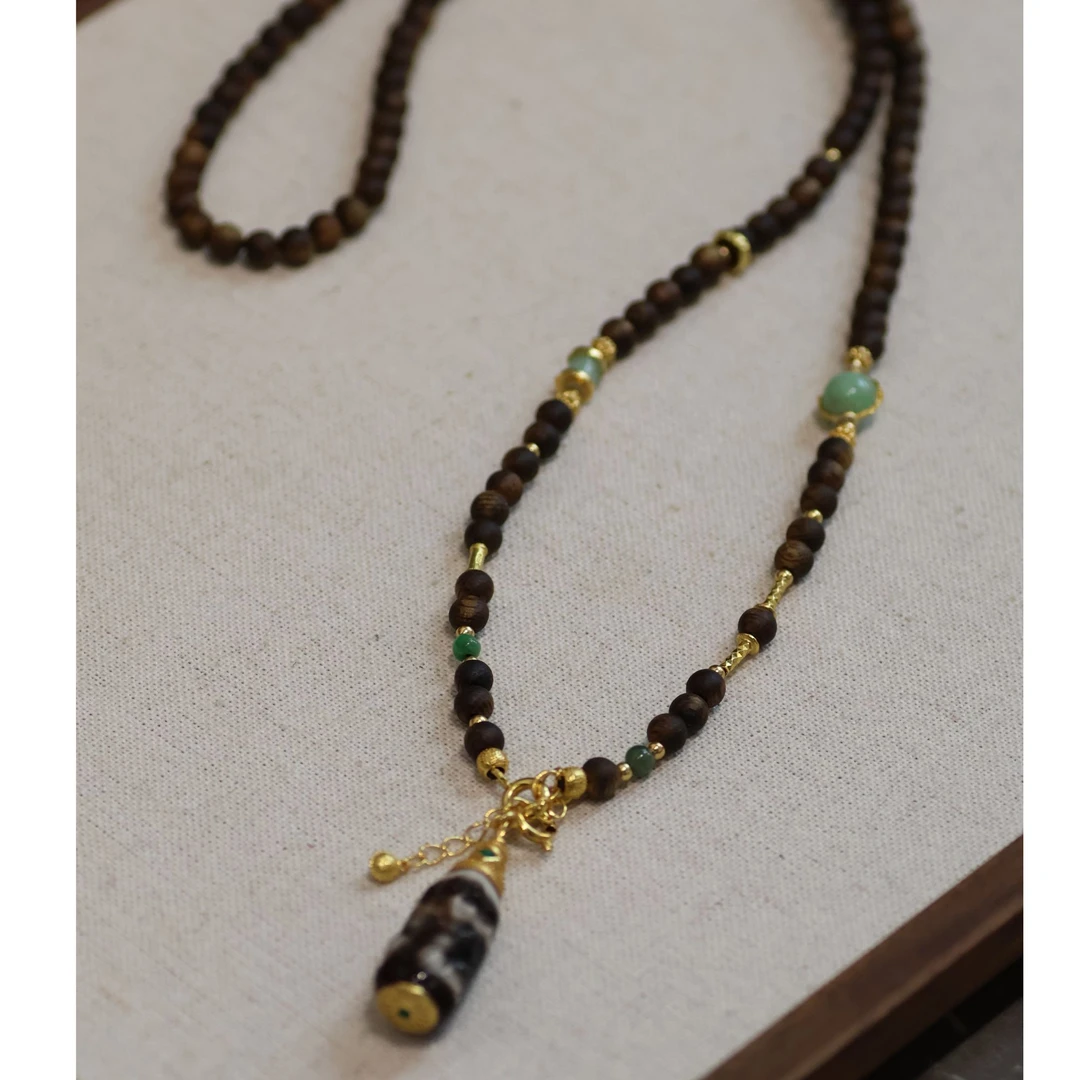 沉香今喜原创设计沉香翡翠项链J1126【多样性发一】珠径4+mm