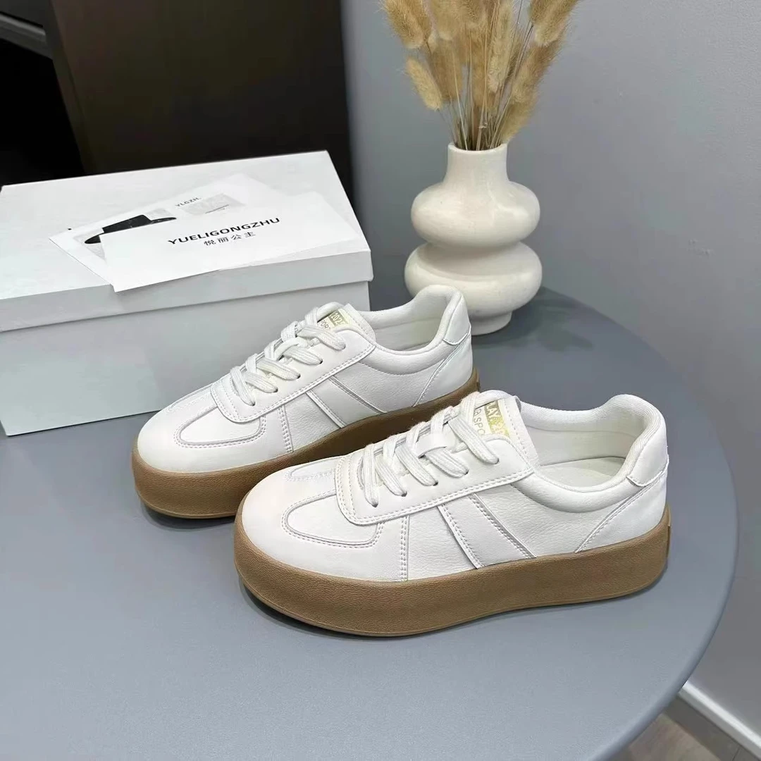 2025春秋新款德训鞋女低帮时尚厚底小白鞋女款时尚百搭系带板鞋LQ