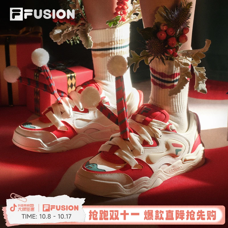 FILA斐乐潮牌2024年秋季新款女子时尚双鞋舌厚底低帮滑板鞋运动鞋