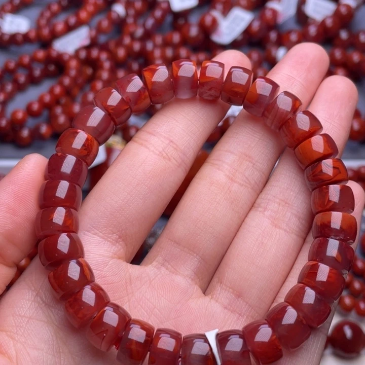 南红玛瑙未镶嵌其他10mm精工瓦西牛血红火焰药片手串