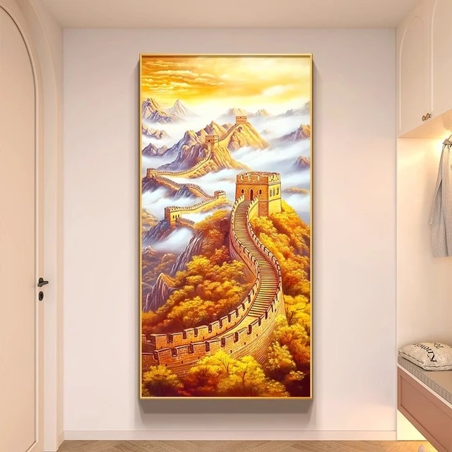 致韬金色万里长城玄关画新中式高档大气办公室挂画走廊过道靠山图
