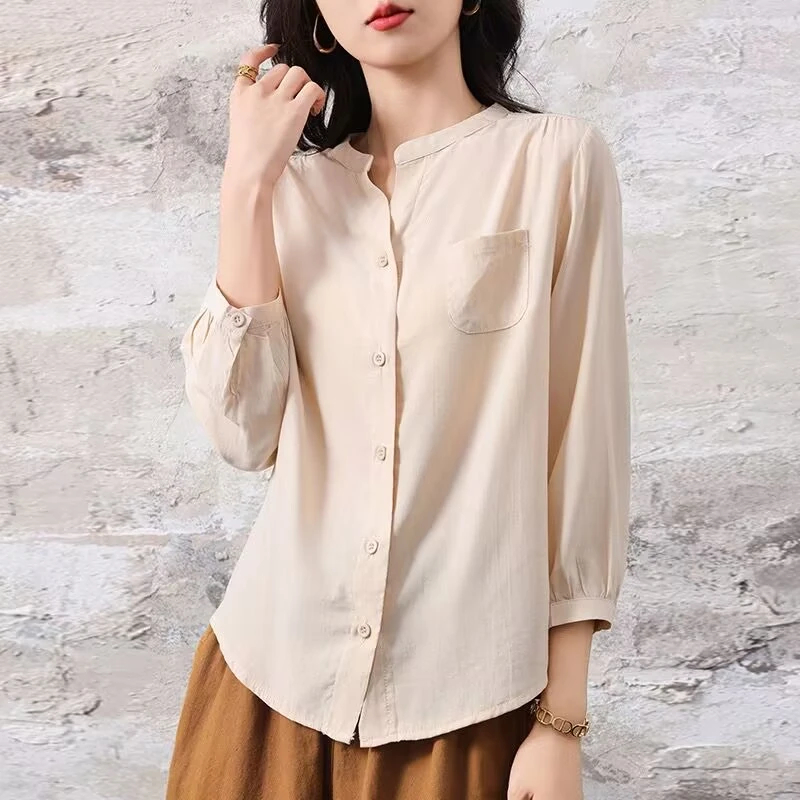 铜氨丝简约休闲百搭法式衬衫7分袖