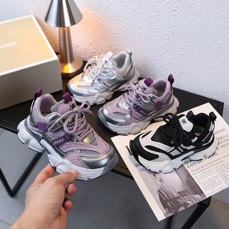 皮面轻便儿童运动鞋春秋透气女童老爹鞋休闲防滑男童跑步鞋9117