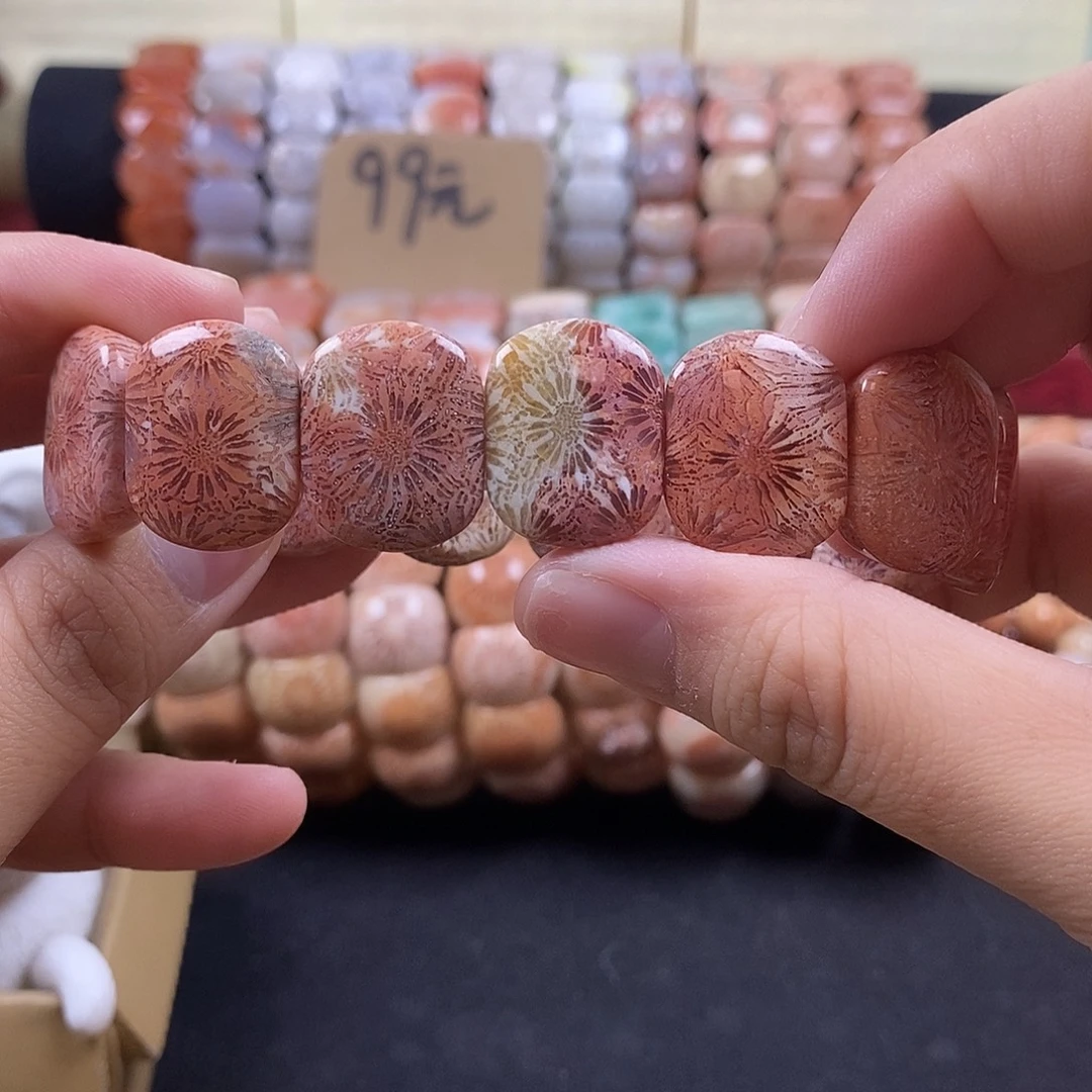 硅化珊瑚（珊瑚玉）未镶嵌手牌紫永生花 1