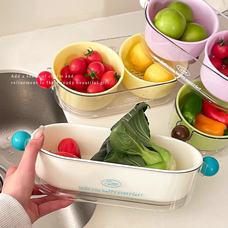 双格洗菜盆沥水篮2025新款多功能双层加厚客厅家用高颜值洗水果盘