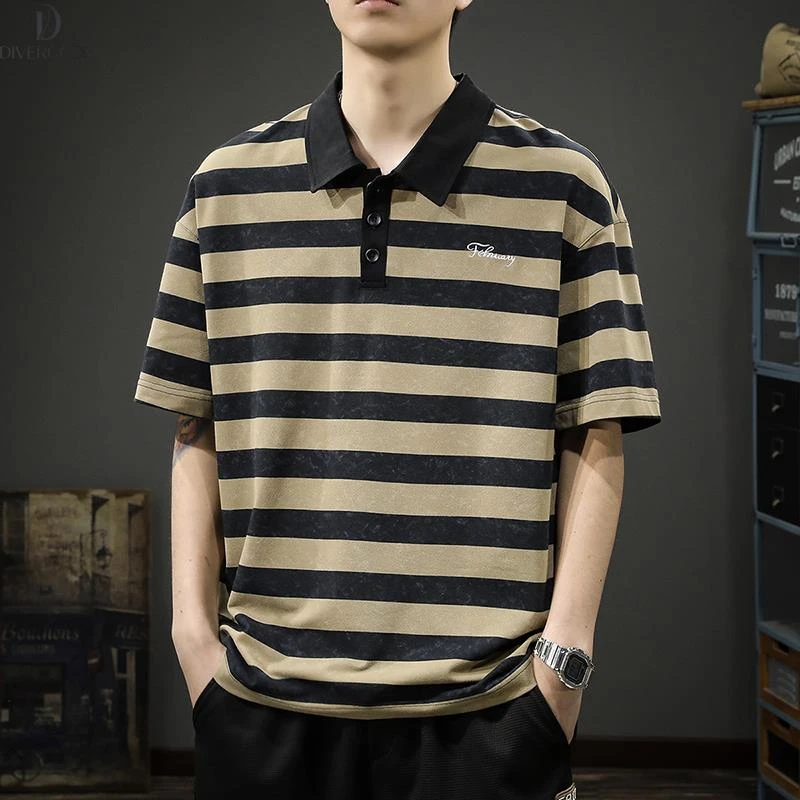 DIIIVERGOM轻奢痞帅夏季新款条纹短袖Polo衫男2025新款学院风男装