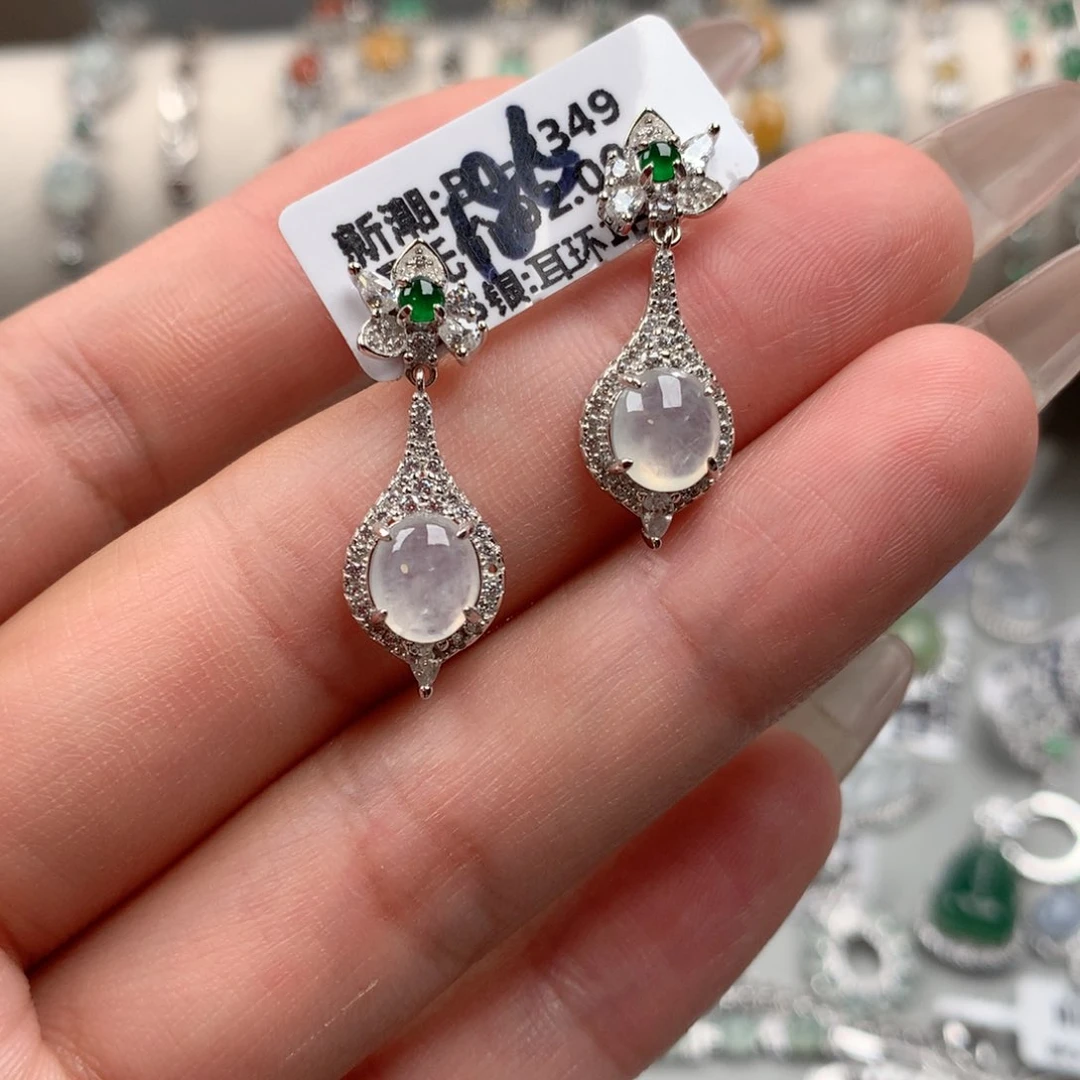 翡翠银S925镶嵌颈饰耳钉