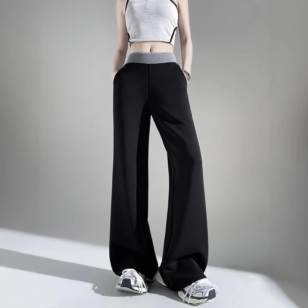 实拍原版铜氨莫代尔空气层黑色阔腿裤女加长高个子小个子直筒裤