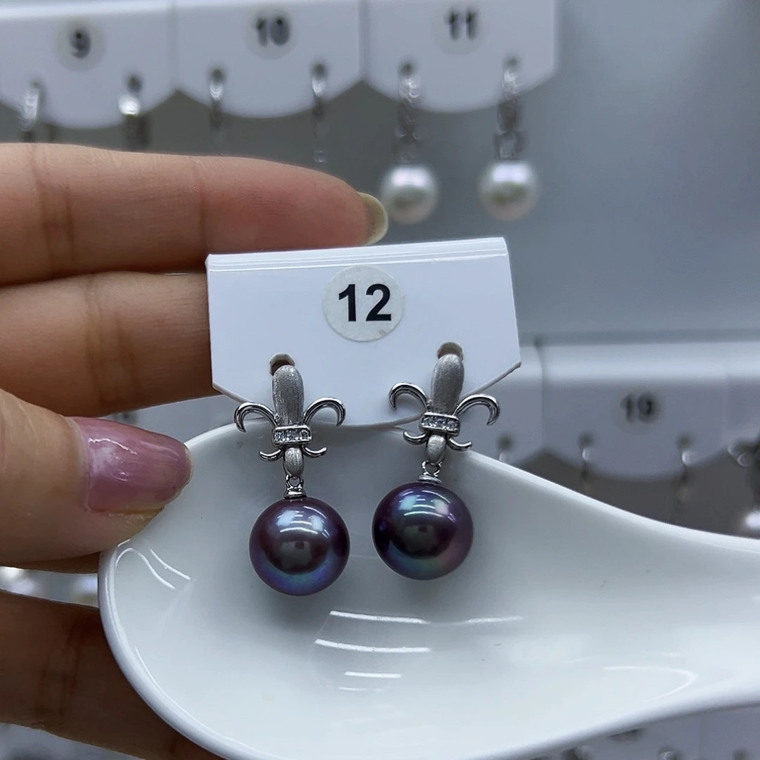 银S925镶嵌耳钉淡水珍珠阿**丝