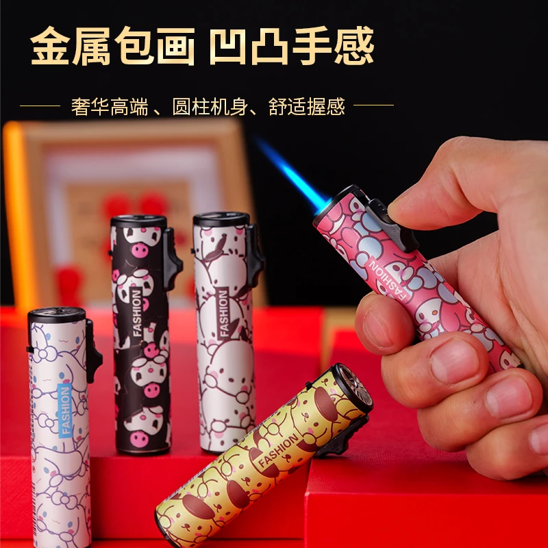 金属潮流时尚圆柱卡通蓝焰直冲可充气打火机炫酷多彩送男友女友