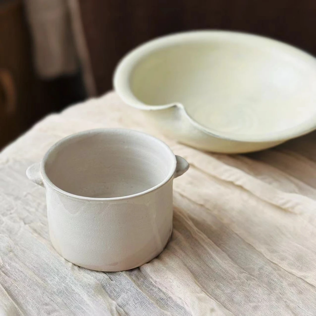 小喜宅 （微瑕）喜小满单边握手盘+双耳灰碗