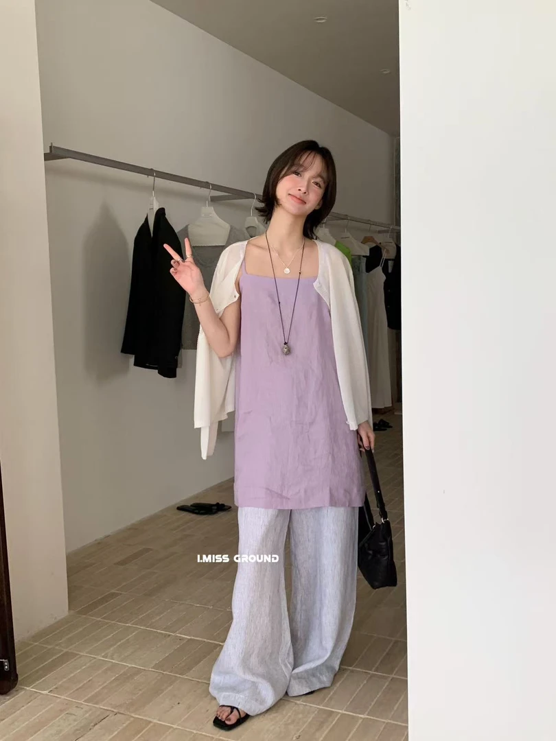 imiss@70621 （百百亚麻）韩版时尚气质设计感宽松吊带裙 7-4