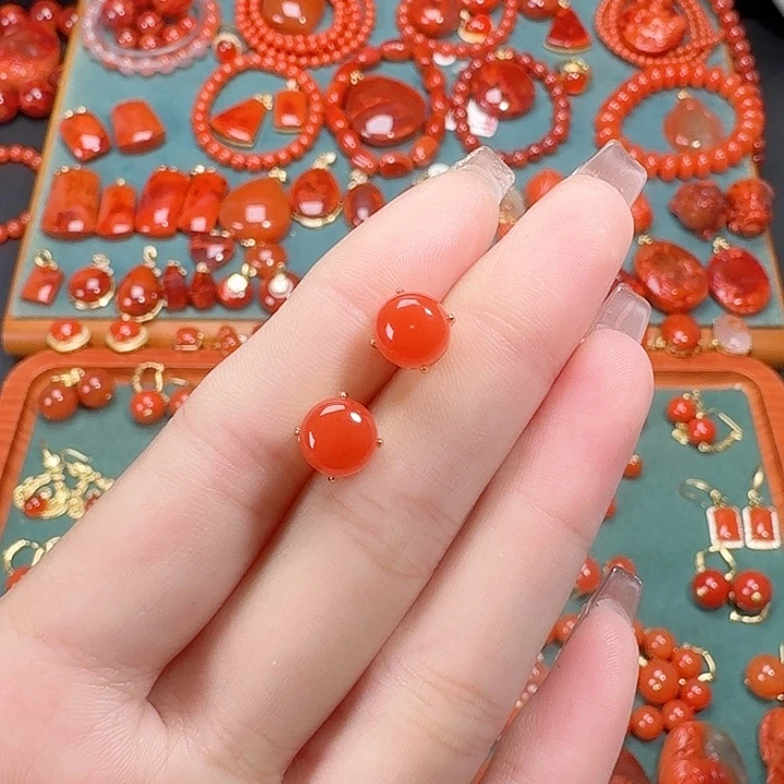 南红玛瑙银S925镶嵌8+保山耳饰