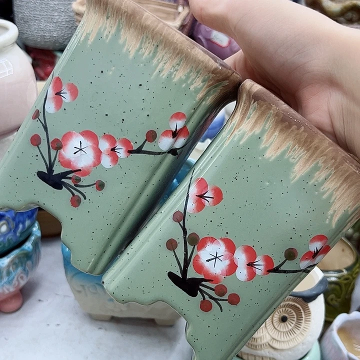 多肉绿植陶瓷花盆9.9包邮，有孔