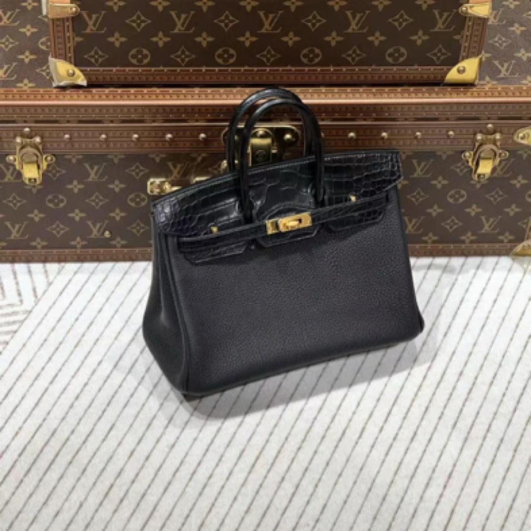 99新 Hermes/爱马仕 bk25黑金touch拼雾面鳄鱼 方块鳄z刻/贝贝