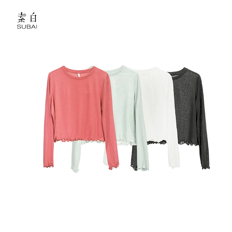 素白松弛慵懒【冰激凌】T01615轻透简约针织T恤