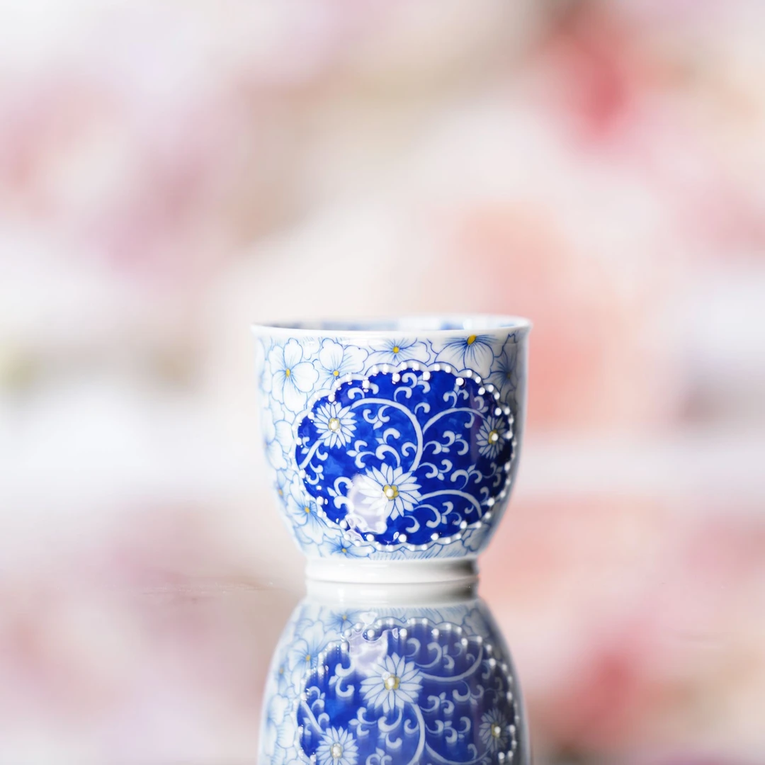 独妙芳华 青花【珠韵】开窗花卉单杯   茶具茶杯纯手绘陶瓷DMFH2149