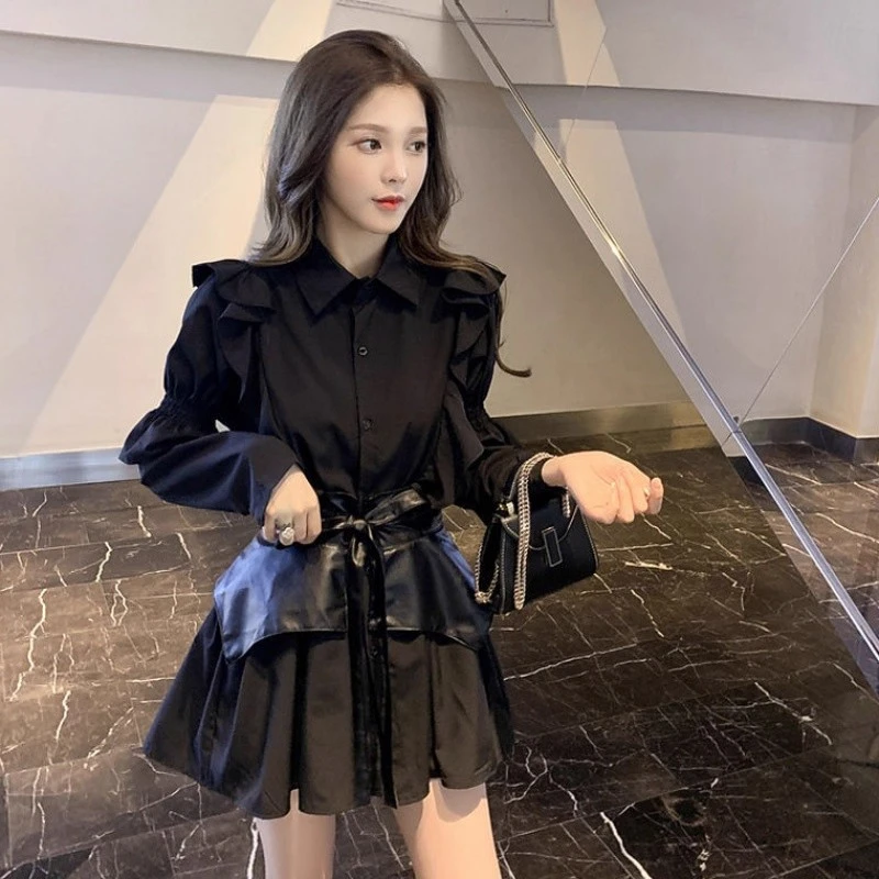 【有颜值】【两件套】洋气减龄连衣裙套装女设计感衬衫收腰裙子JT0048