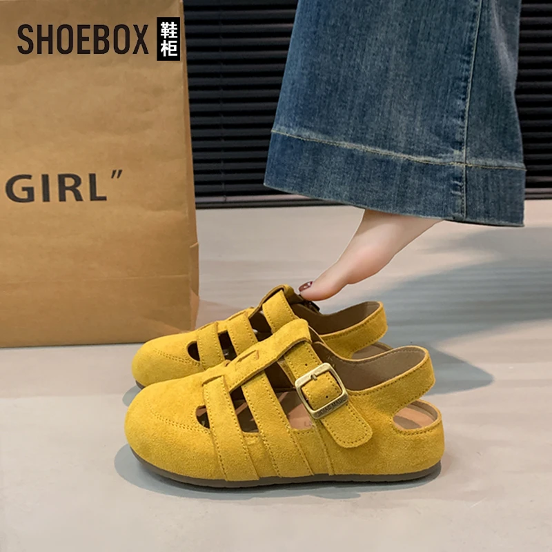 SHOEBOX鞋柜爆款勃肯洞洞鞋女2025夏新款镂空透气罗马包头凉鞋