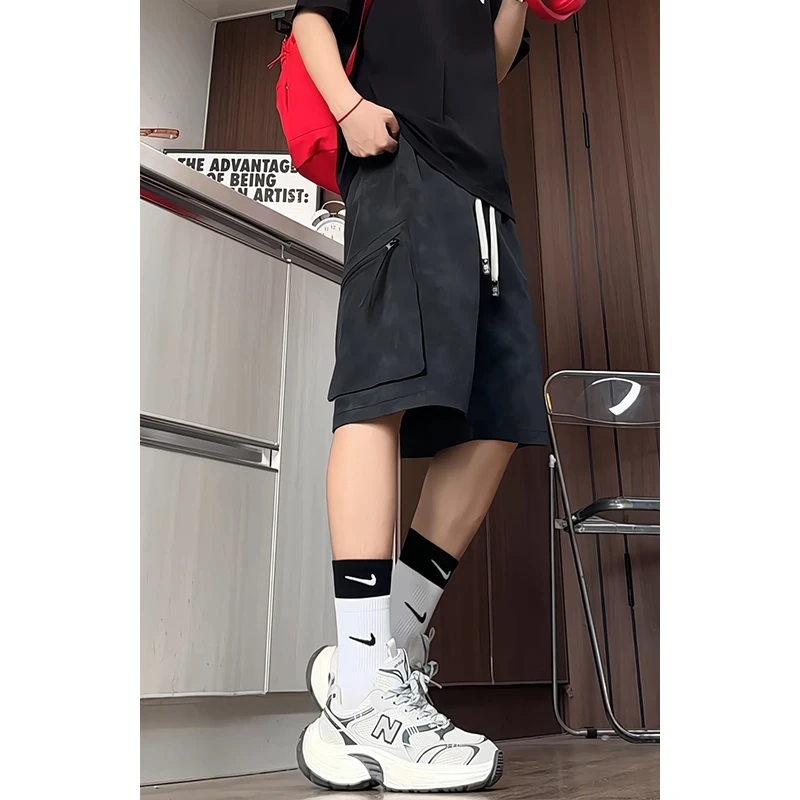 扎染短裤男夏季美式复古运动五分裤潮牌设计感拉链中裤子沙滩休闲