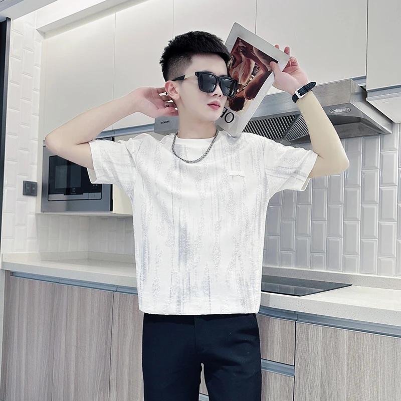 网红潮牌晕染短袖T恤男ins半袖2025夏季新款重磅圆领百搭体恤上衣
