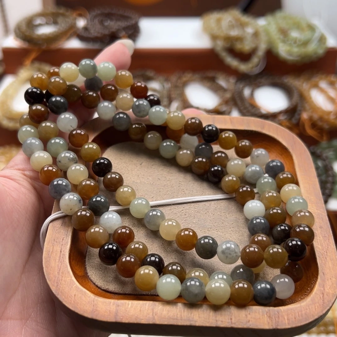 毛衣链未镶嵌和田玉珠串8mm