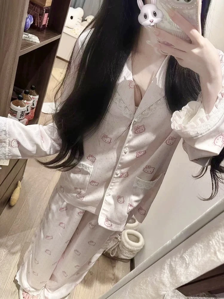 【波点kt】春夏季丝款睡衣家居服可爱少女缎面印花女可外穿