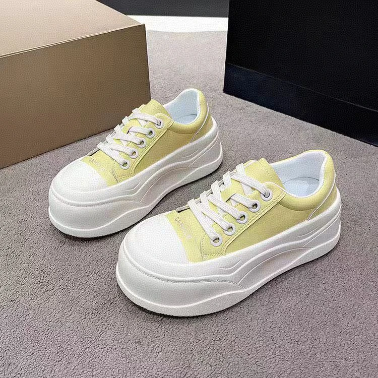 英伦风 厚底休闲小白鞋女2025春新款圆头系带百搭软底增高板鞋