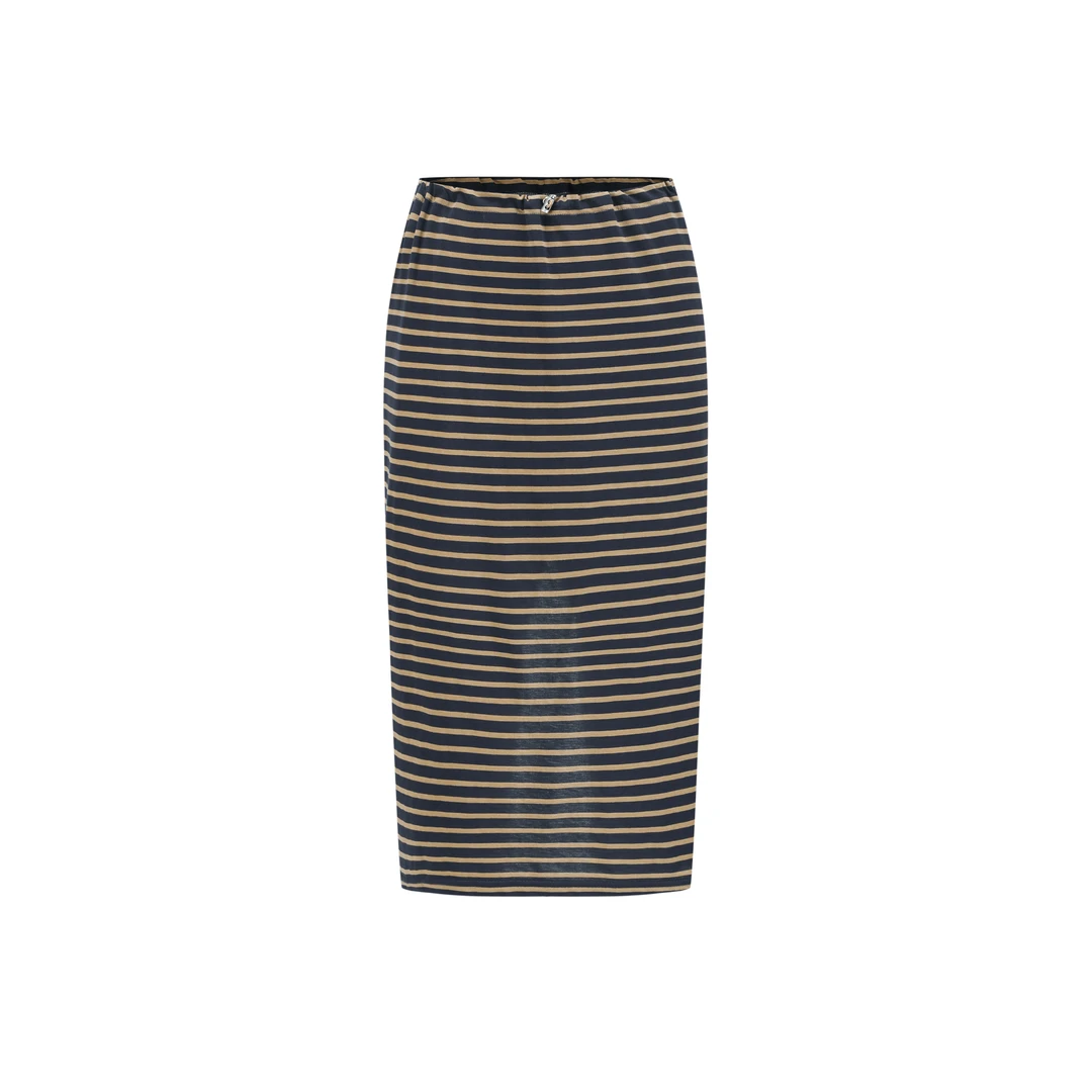 INTO THE EAST棕蓝条纹直筒半裙