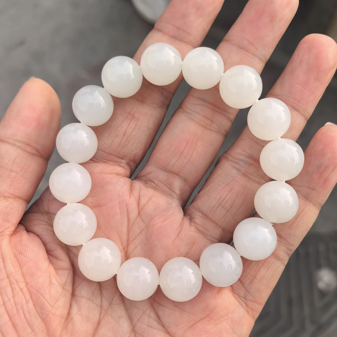 和田玉白玉圆珠手串约卡12