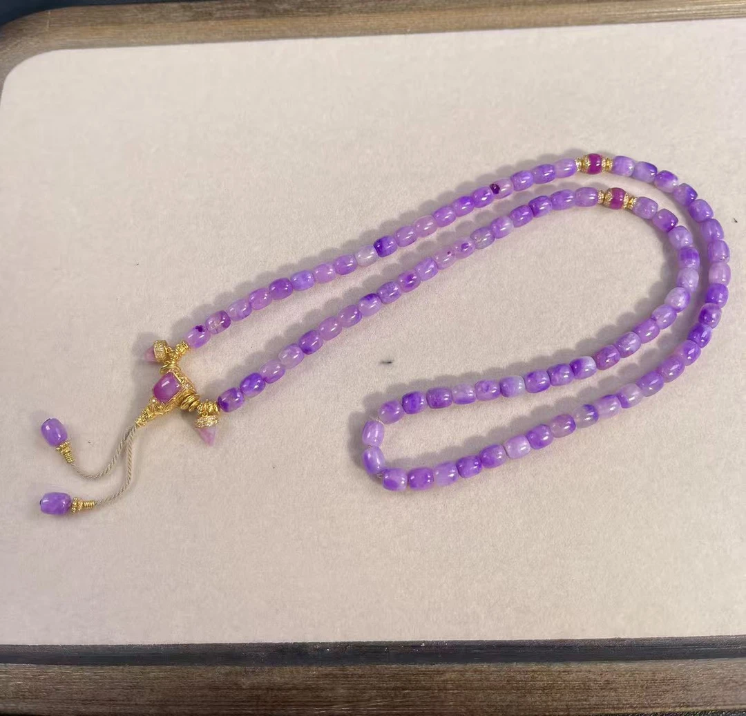 潮生石丨18K金镶舒俱来桶珠冰紫三通项链/多样性发其一/22010218