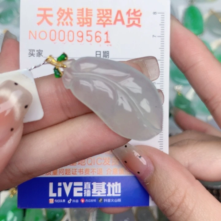 翡翠18K金镶嵌颈饰叶子