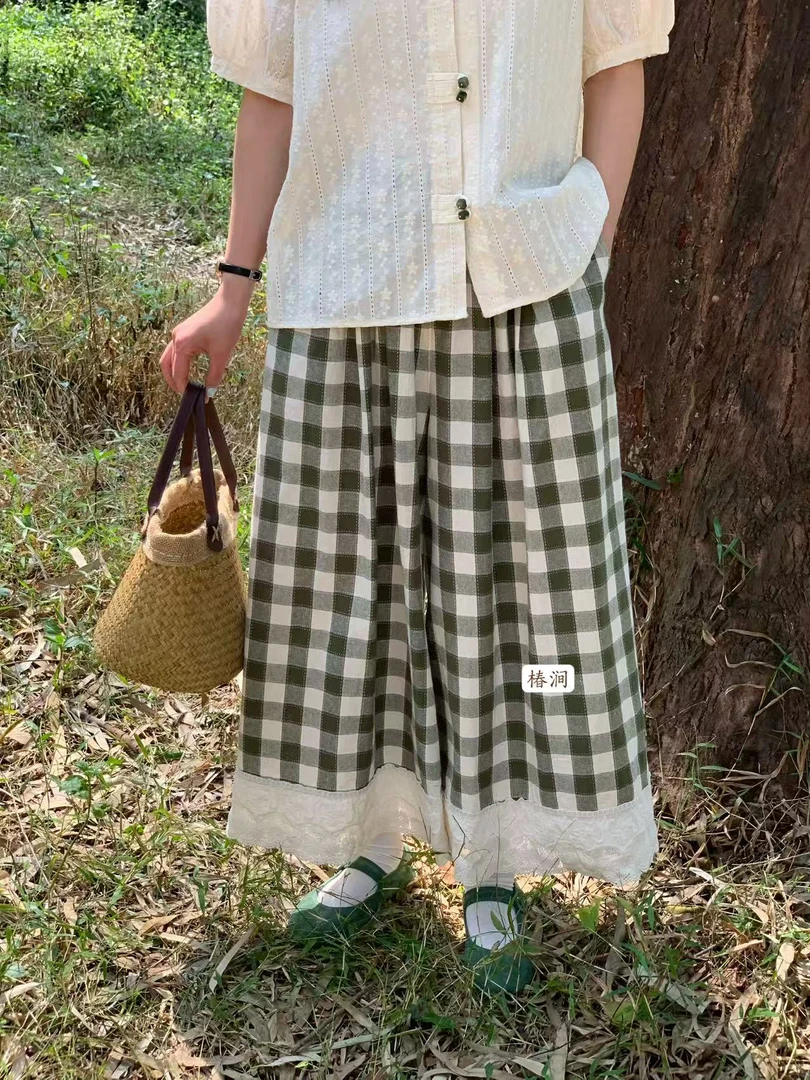 椿涧（66021）日系休闲格子裤裙