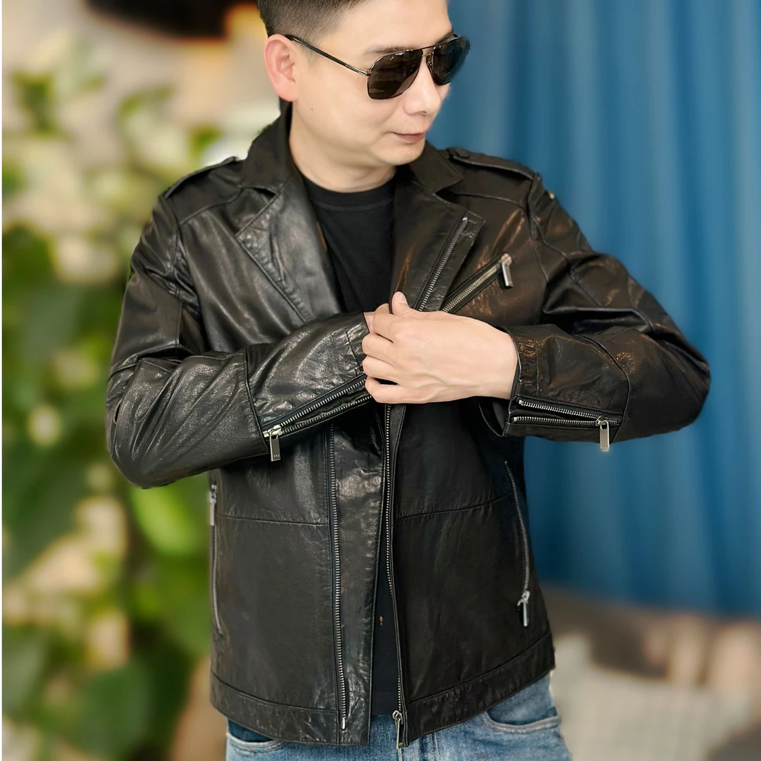 010爆款春秋修身潮流青年真皮皮衣机车黄牛皮外套美式痞帅短款