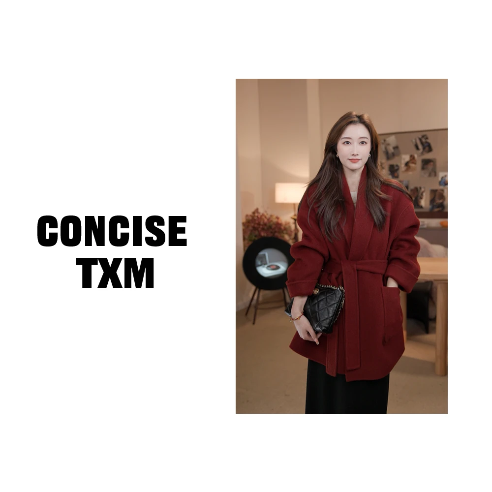 【唐小木】中长款系带羊毛大衣 秋冬新款时尚百搭羊毛大衣 DY1131