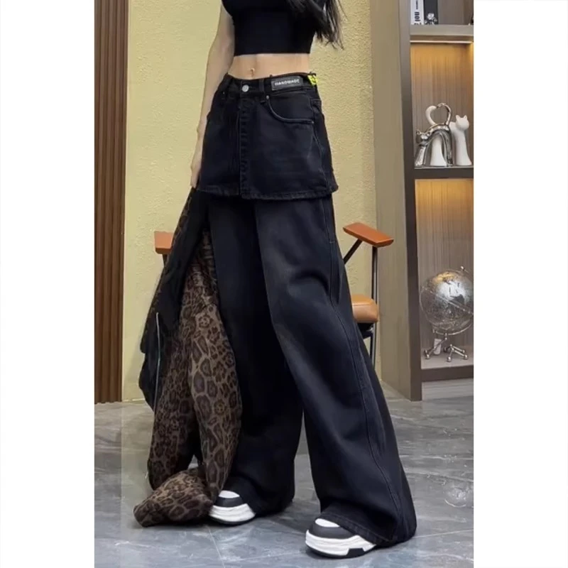 阔腿牛仔裤子显瘦女春季新款胖妹妹mm弯刀裤大码香蕉裤高腰小个子