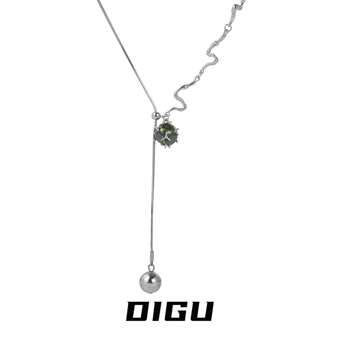 嘀咕家 铜合金项链 气质吊坠项链冷淡风金属扭曲锁骨链可抽拉颈链