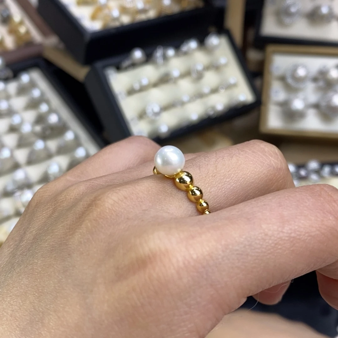 淡水珍珠银S925镀金镶嵌戒指特价