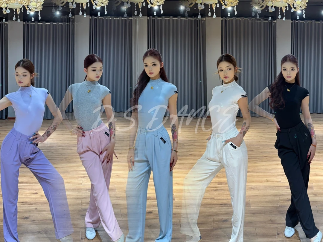 D·S 拉丁舞高腰直筒西装长裤新款百搭摩登教师成人直筒裤练功服